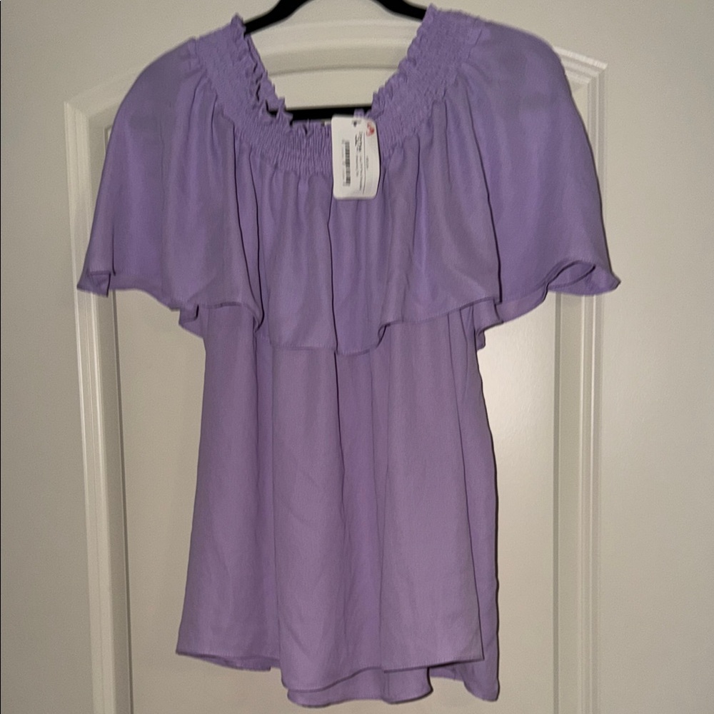 Adrienne Lavender Off-Shoulder Ruffle Blouse